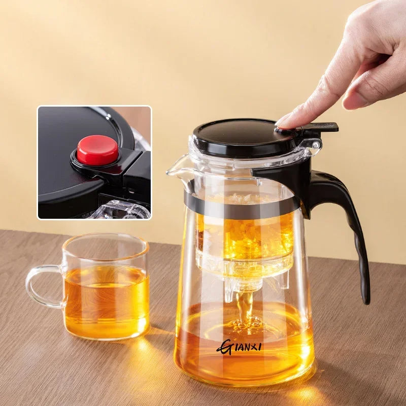 Glass Teapot with Push Buttton Filter System