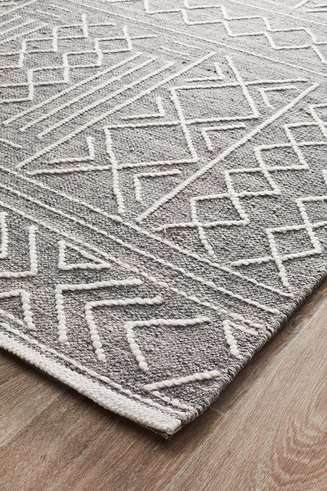 Isha Stitch Woven Rug Silver Grey