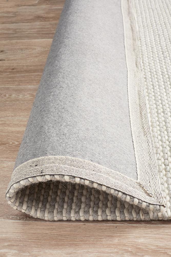 Leka Felted Wool Striped Rug Grey White